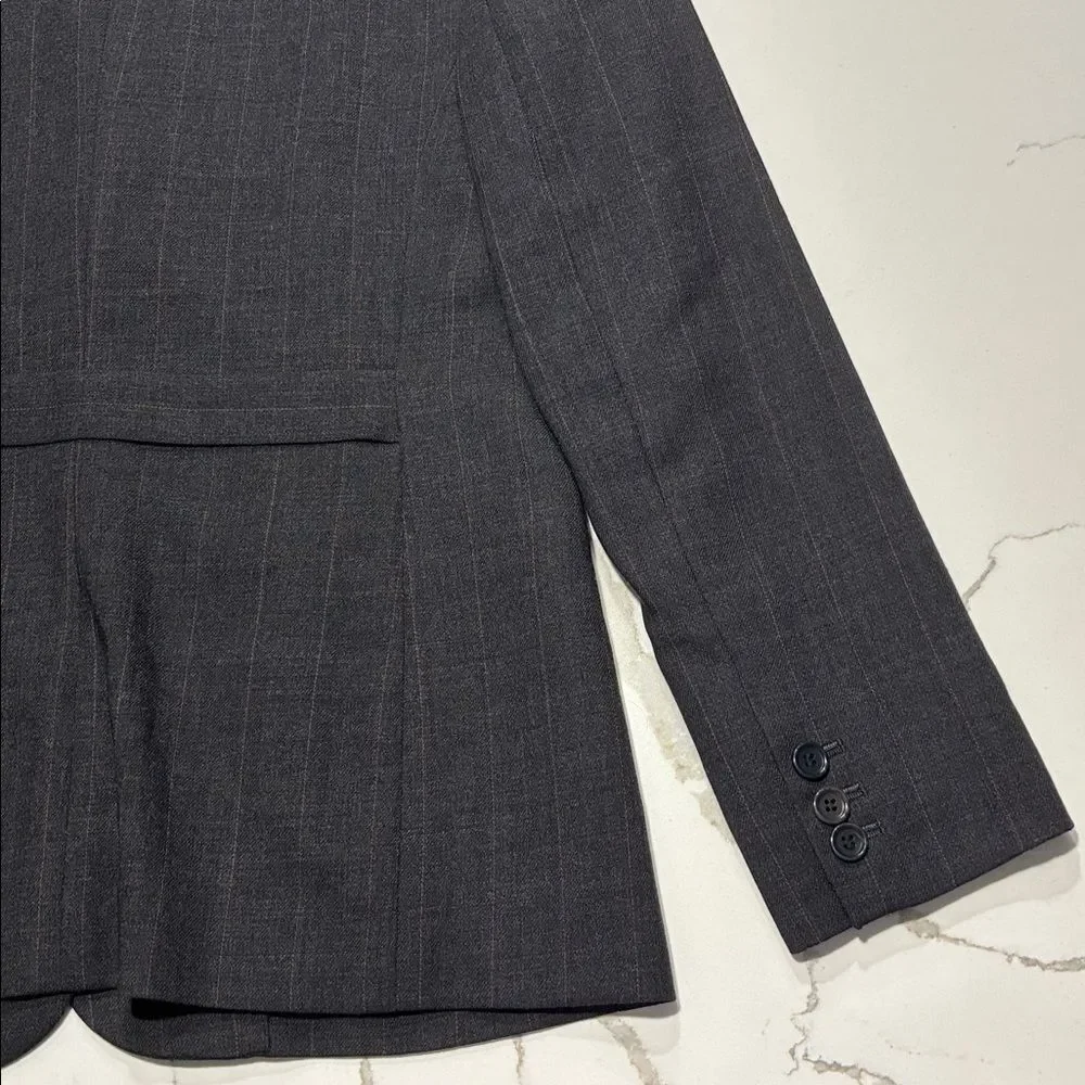 Ann Taylor Women's Wool Blazer Dark Gray Grey Pinstripe Business Jacket Size 6P